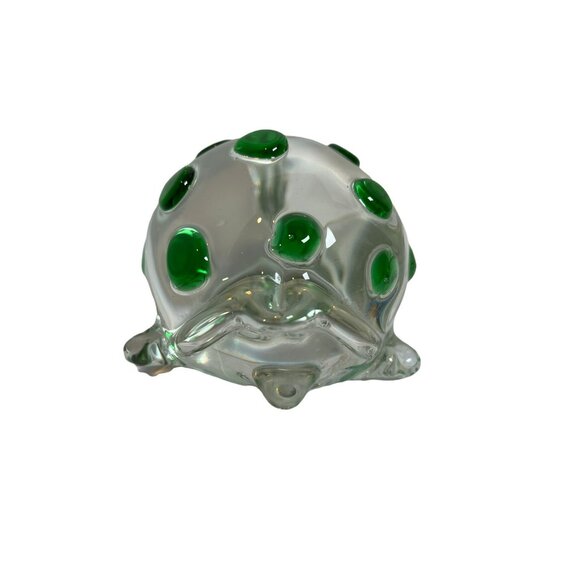 Vintage Art Glass Turtle Crystal Green Dot Large Figurine Paperweight - Picture 4 of 8